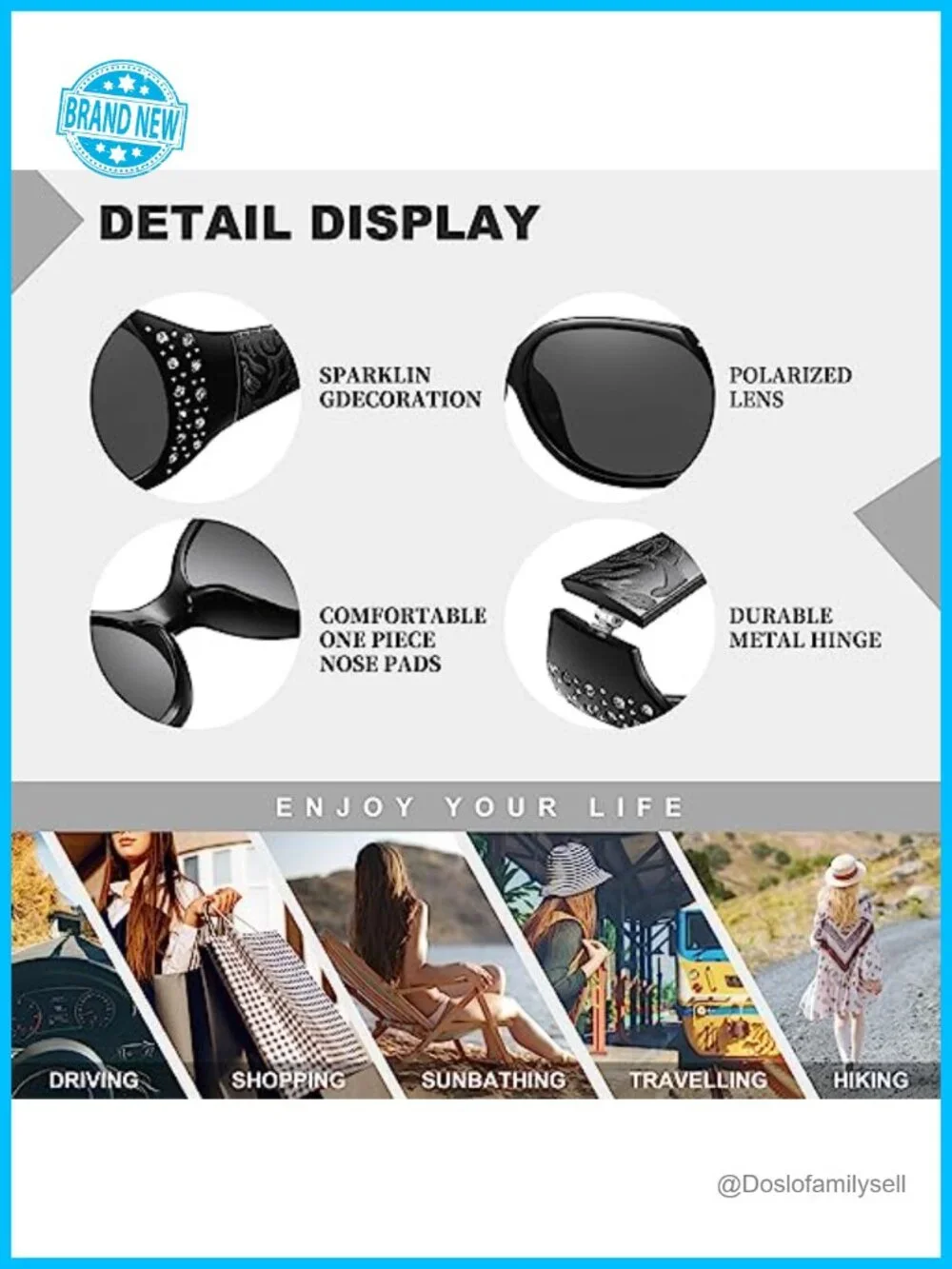 Polarized Rhinestone Wrap Around Sunglasses UV400 Protection